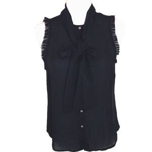 Cinq a Sept Office Siren Sleeveless Silk Bow Front Blouse Sz S